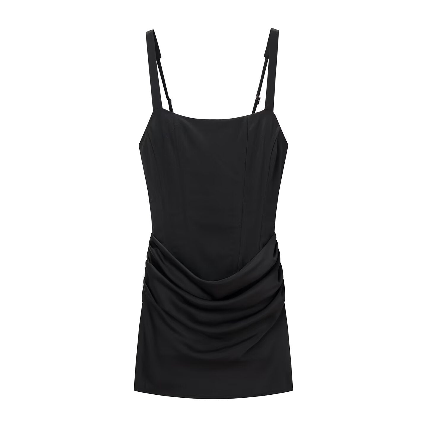 Vestido sin mangas ajustado con pliegues y falda corta
