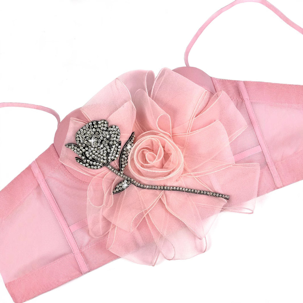 Top Bustier Strapless Floral Strass Retro Moldeador Mujer