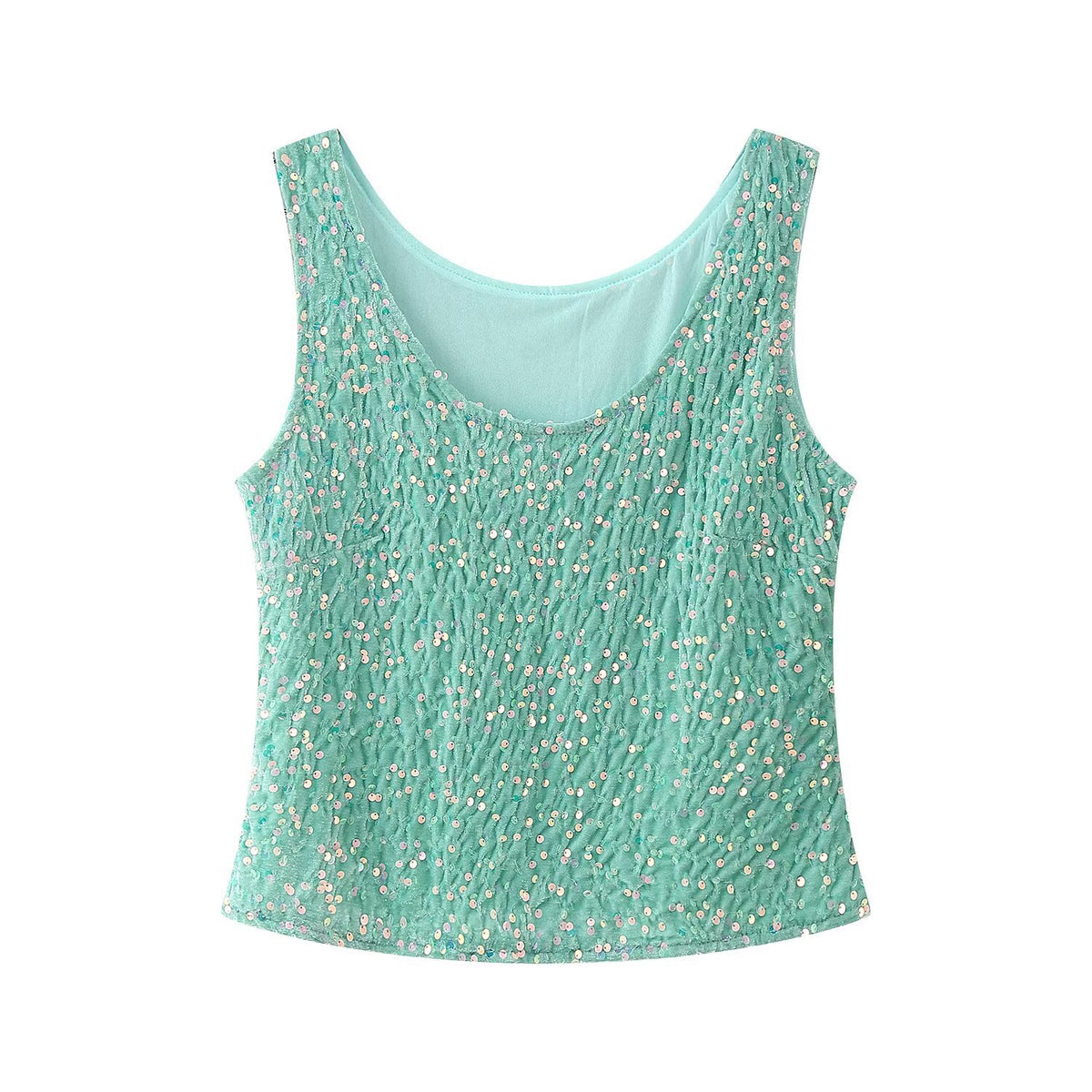 Conjunto Dos Piezas Chaleco Lentejuelas Sin Mangas Mini Falda Talle Bajo Slim Sofisticado Casual Mujer
