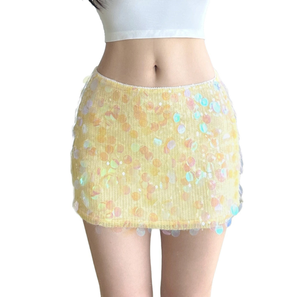 Shiny Sequin Spliced Bodycon Mini Skirt