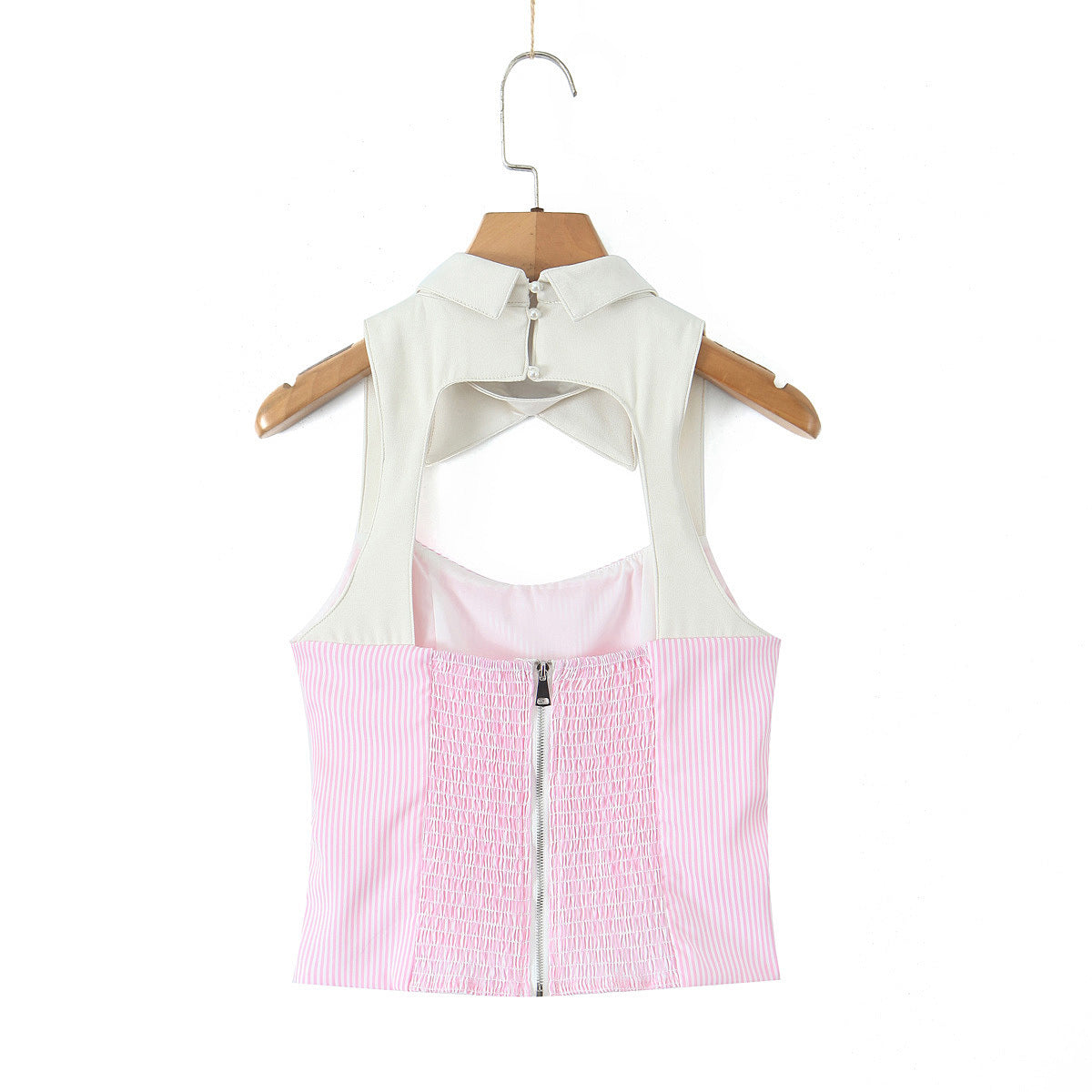 Conjunto Dos Piezas Top Camisola Rayas Solapa Shorts Floral Tulipán Talle Bajo Poliéster Rosa Mujer
