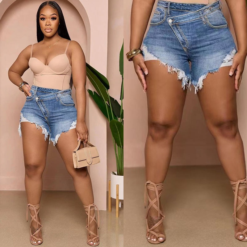 Direct Factory SalesSpring/Summer NewHigh Waist Sexy Raw Hem Denim Shorts Women Slim Fit Bodycon