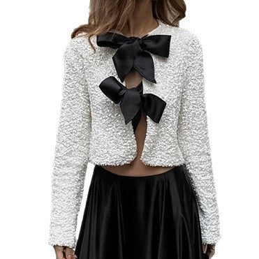 Jacket with Elegant Luxury Embroidered Sequins Round Neck Long Sleeve Short Top Cardigan