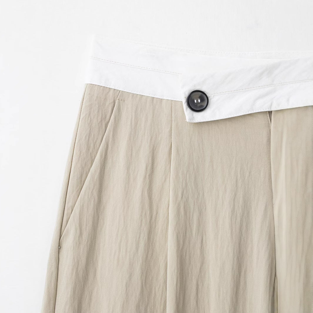 Pantalón Pierna Ancha Cintura Alta Hebilla Empalme Casual Mujer
