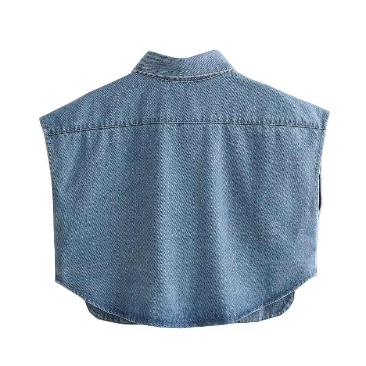 Flip collar short sleeved denim shirt top