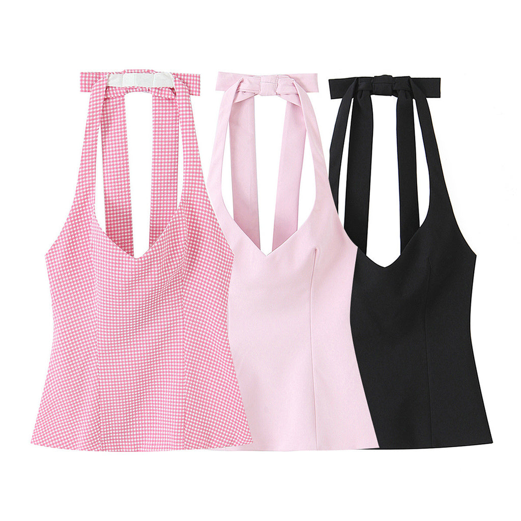 Top Halter Fruncido con Escote Profundo