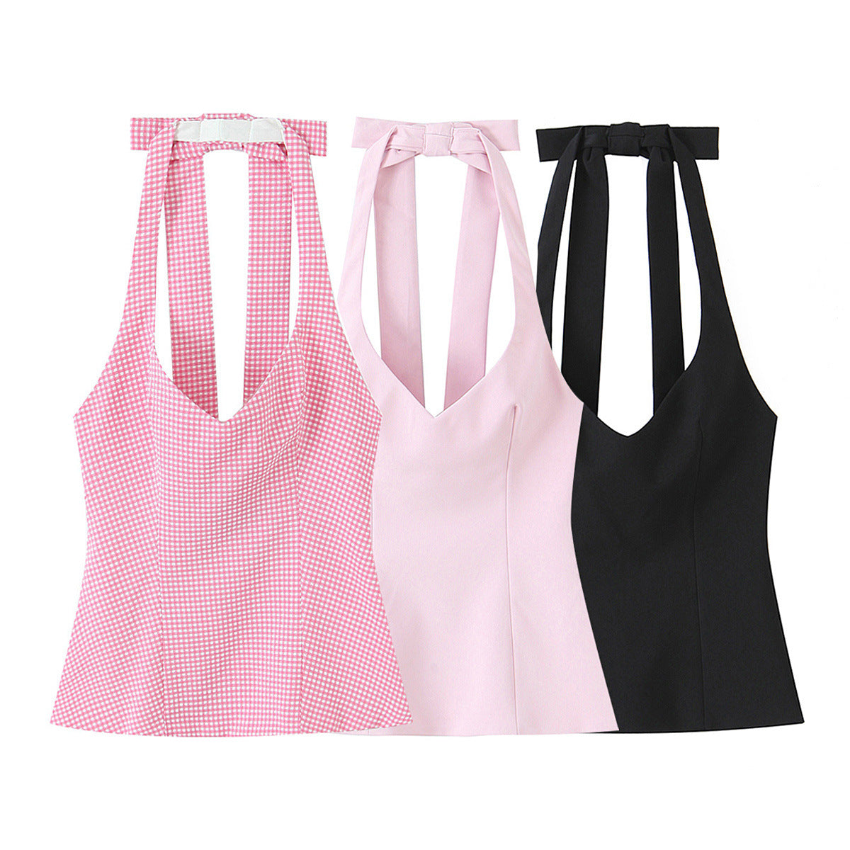 Top Halter Fruncido con Escote Profundo