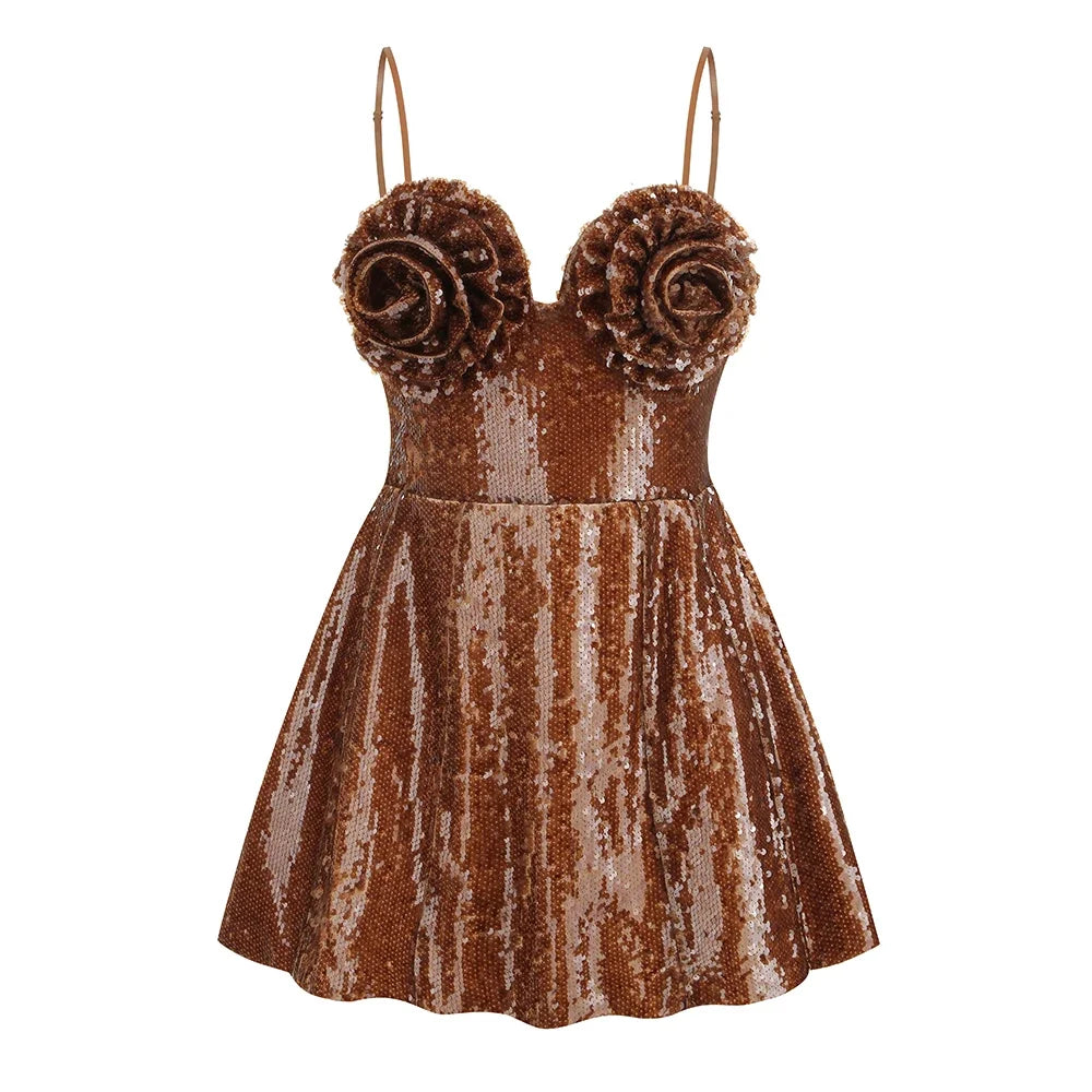 Vestido elegante de fiesta para mujer sexy con detalle de flores