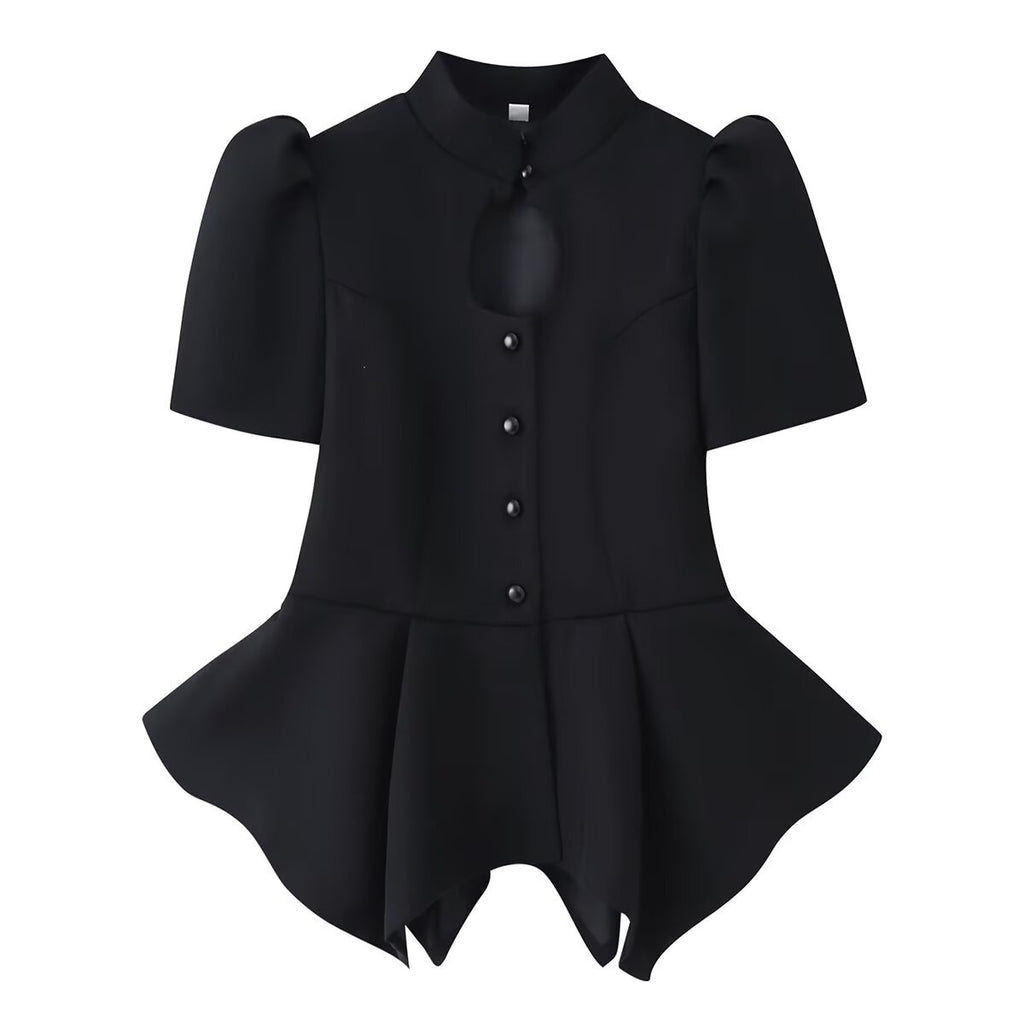 Blusa Elegante con Botones y Bajo Peplum