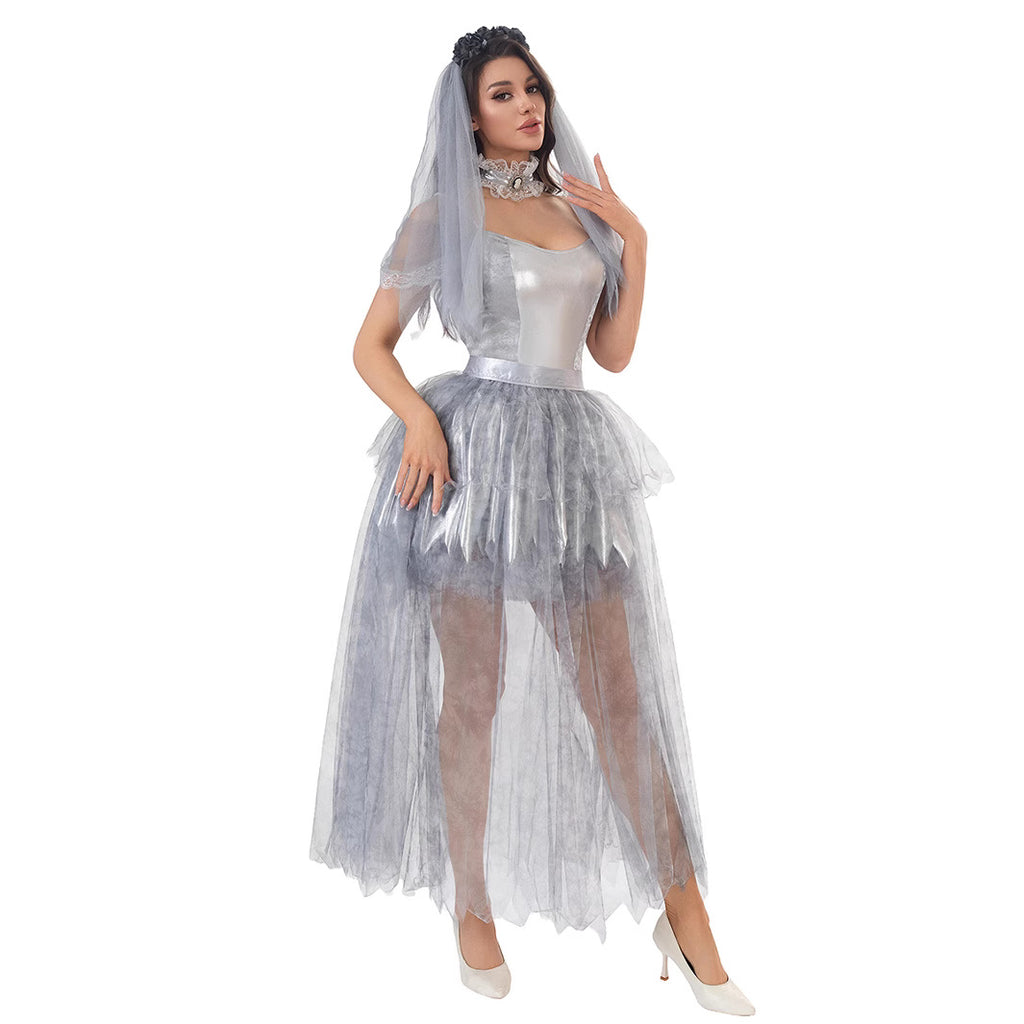 Disfraz Novia Gótica Halloween Velo Bruja Sombras Velas Spandex