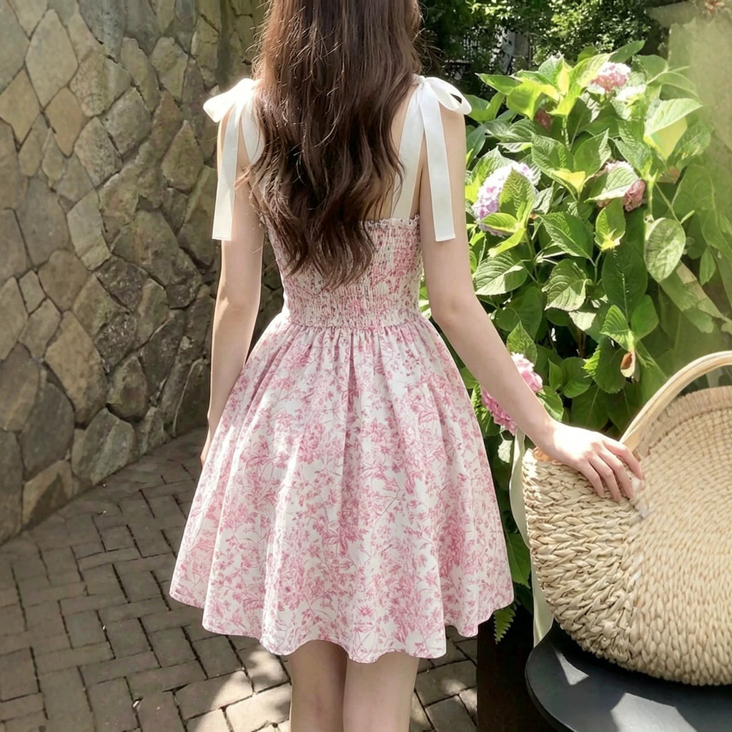 Vestido Floral corto con lazos en los hombros