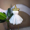 Vestido Mini Burbuja Hombros Descubiertos Sin Mangas Cintura Alta Floral Dulce Mujer