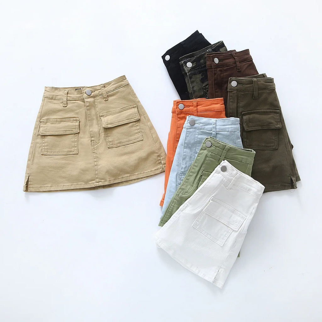 A-line denim short skirt and half skirt