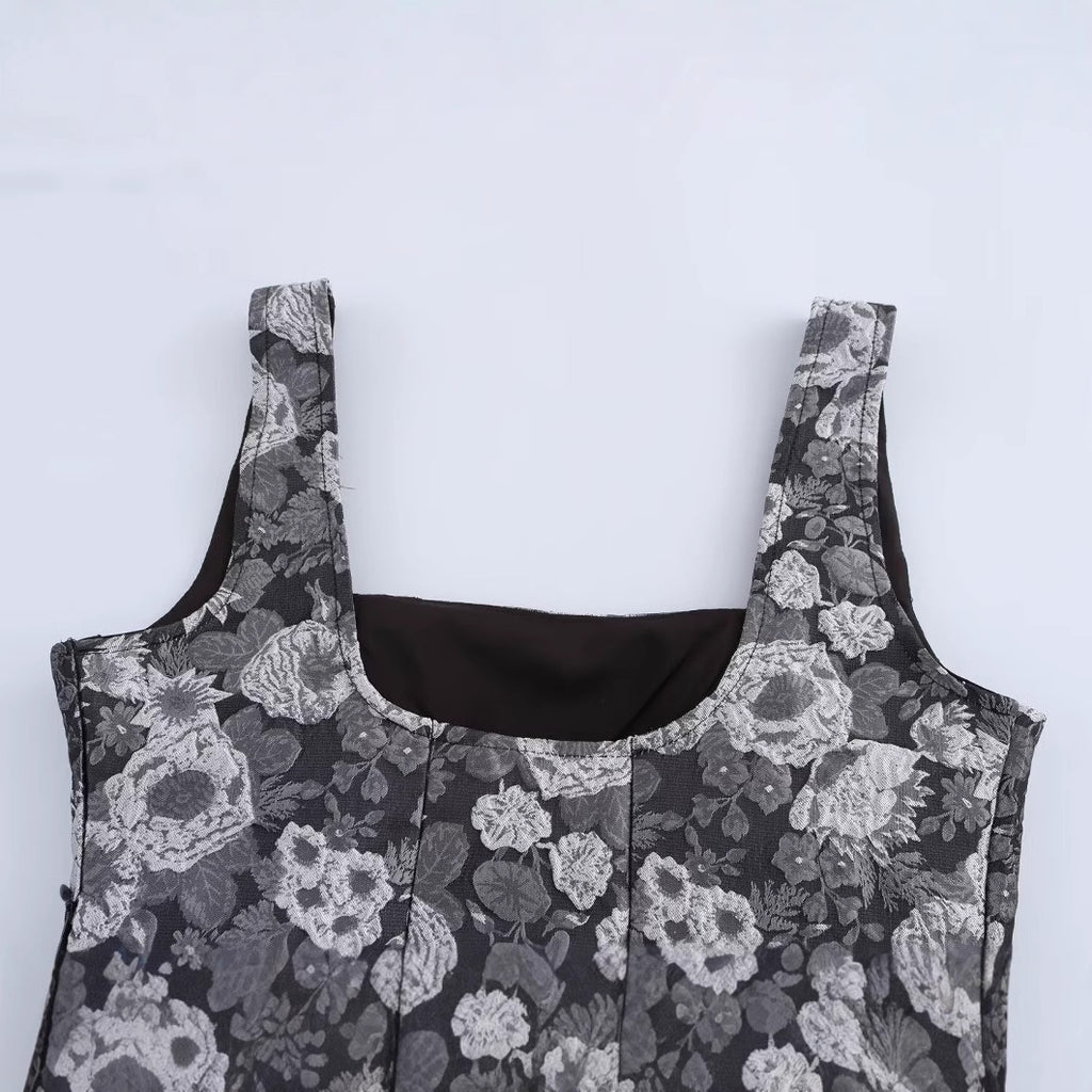 Square collar sleeveless printed short camisole top