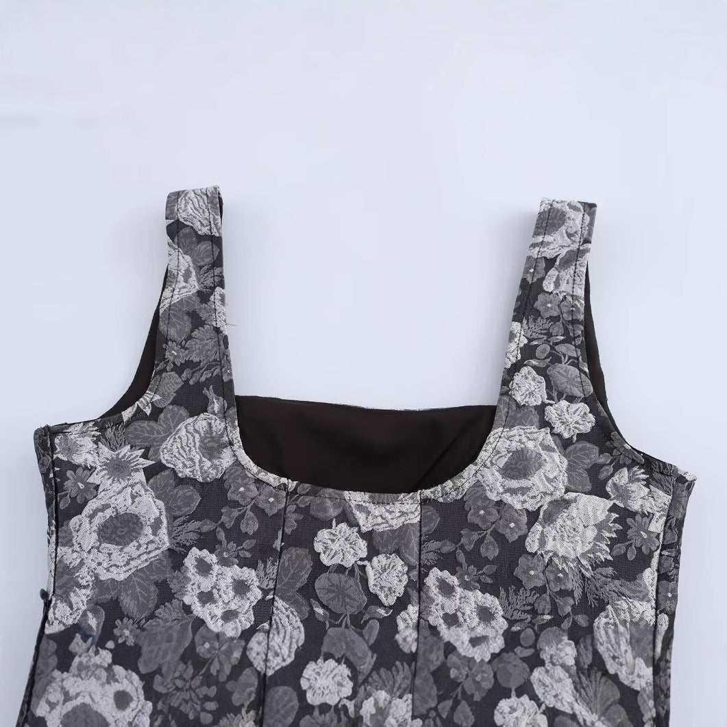 Square collar sleeveless printed short camisole top