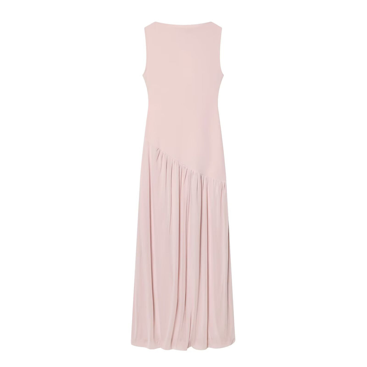 Vestido Largo Sin Mangas de Seda con Malla y Empalme Cuello Redondo Mujer