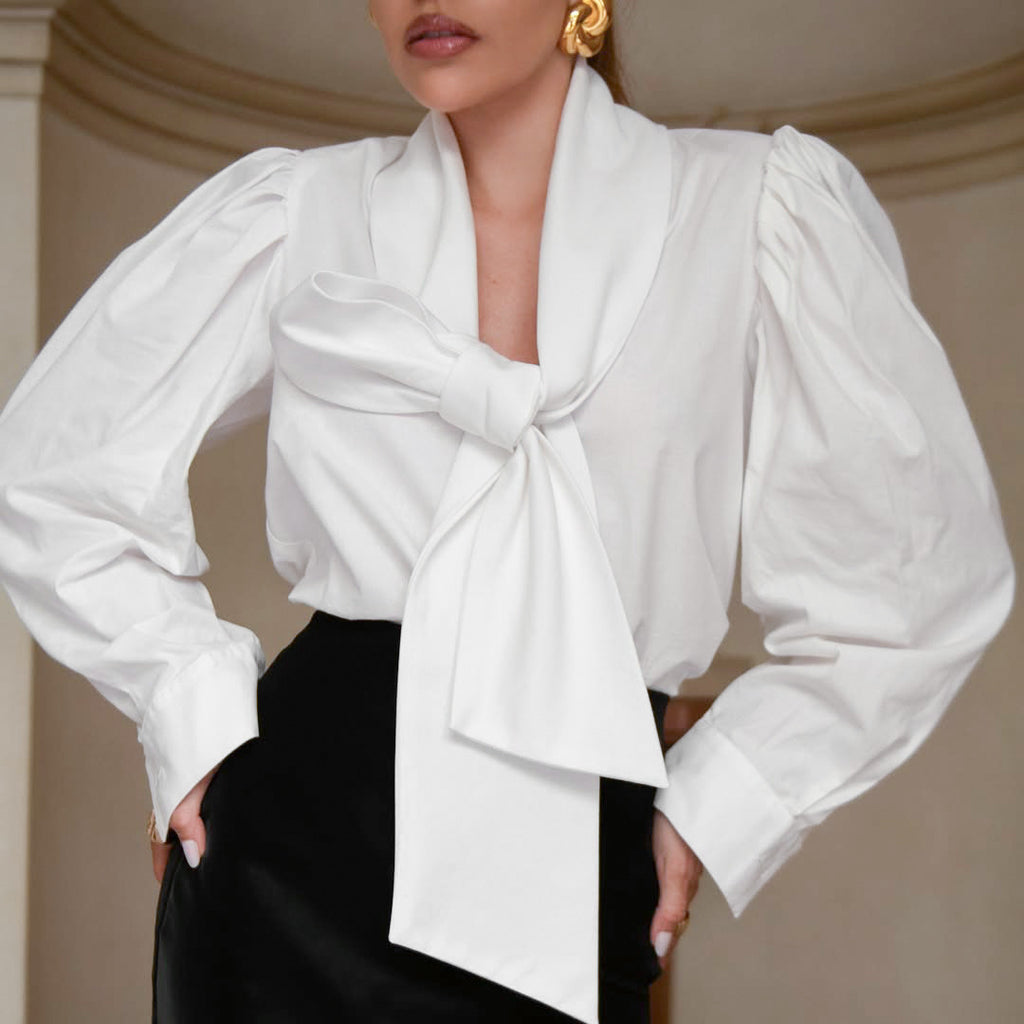 Camisa Algodón Manga Larga Lazo Holgada Mujer