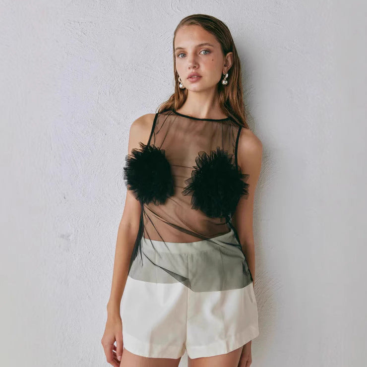 Sexy spicy girl mesh hollow top