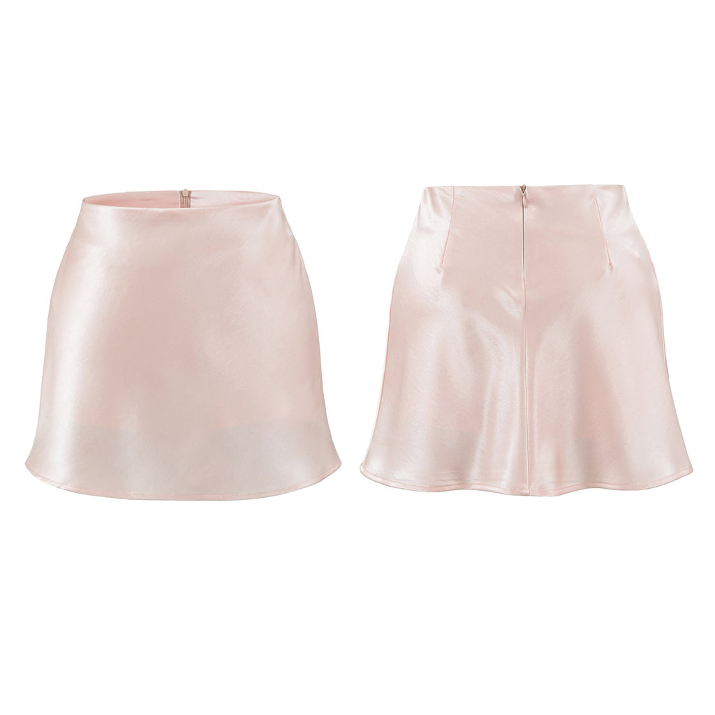 Silk Satin High-Waisted Asymmetrical A-Line Skirt for Women