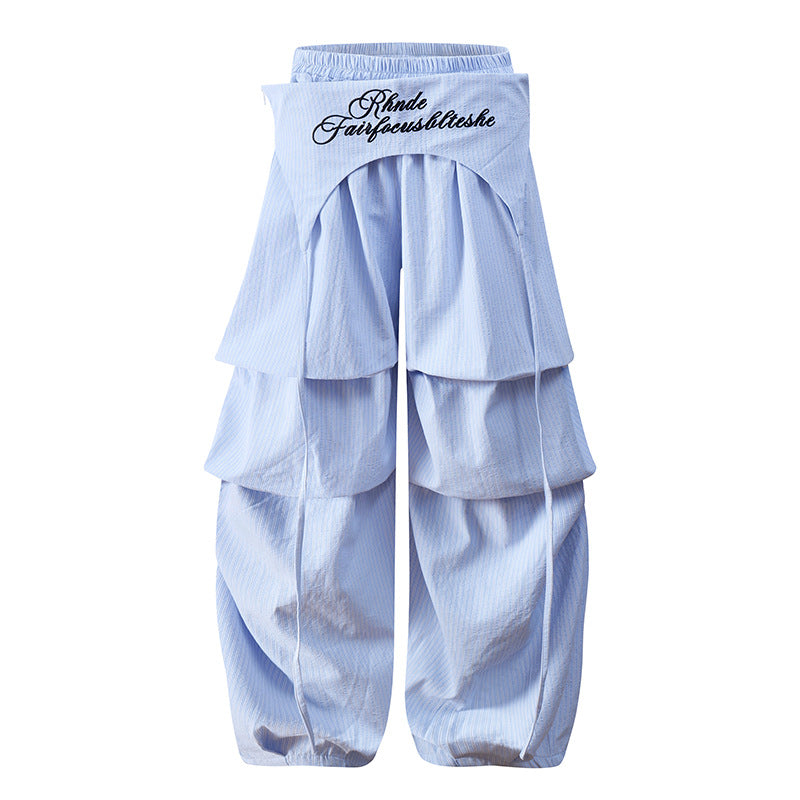 Pantalón Largo Recto Pierna Ancha Dobladillo Plisado Flecos Letras Cuadros Hip Hop