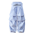 Pantalón Largo Recto Pierna Ancha Dobladillo Plisado Flecos Letras Cuadros Hip Hop