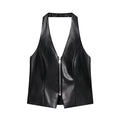 Slim fit neck hanging zipper top vest