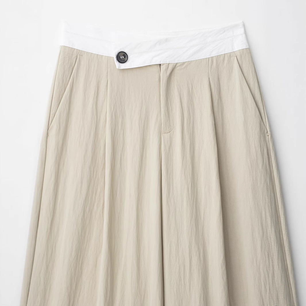 Pantalón Pierna Ancha Cintura Alta Hebilla Empalme Casual Mujer