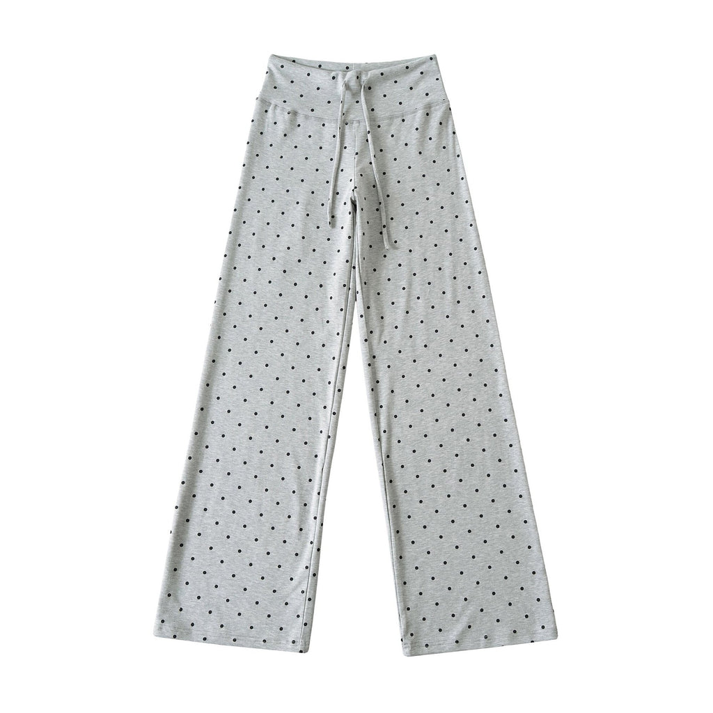 Pantalón Largo Recto Pierna Ancha Cintura Alta Lunares Street Fashion Casual Mujer