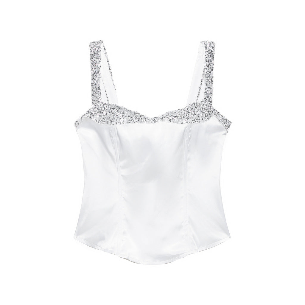 Sequin Spliced Sleeveless Crop Top for Women