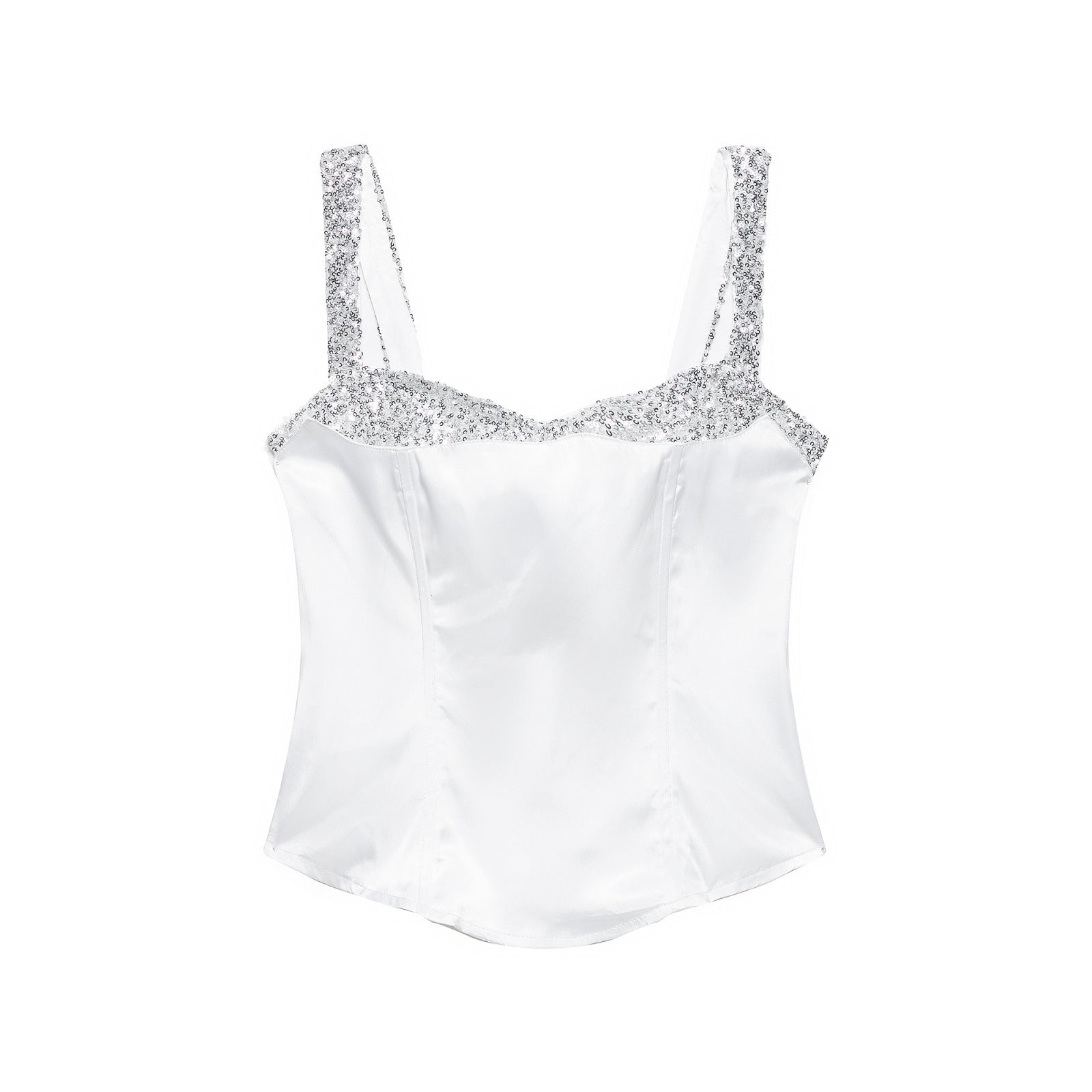 Sequin Spliced Sleeveless Crop Top for Women