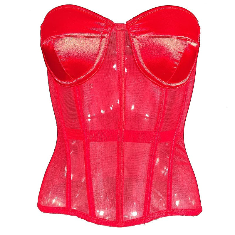 Early spring perspective mesh thin shaping corset, European and American women's sexy lingerie