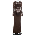 Solid Color Lace Long Sleeve Bodycon Patchwork Dress