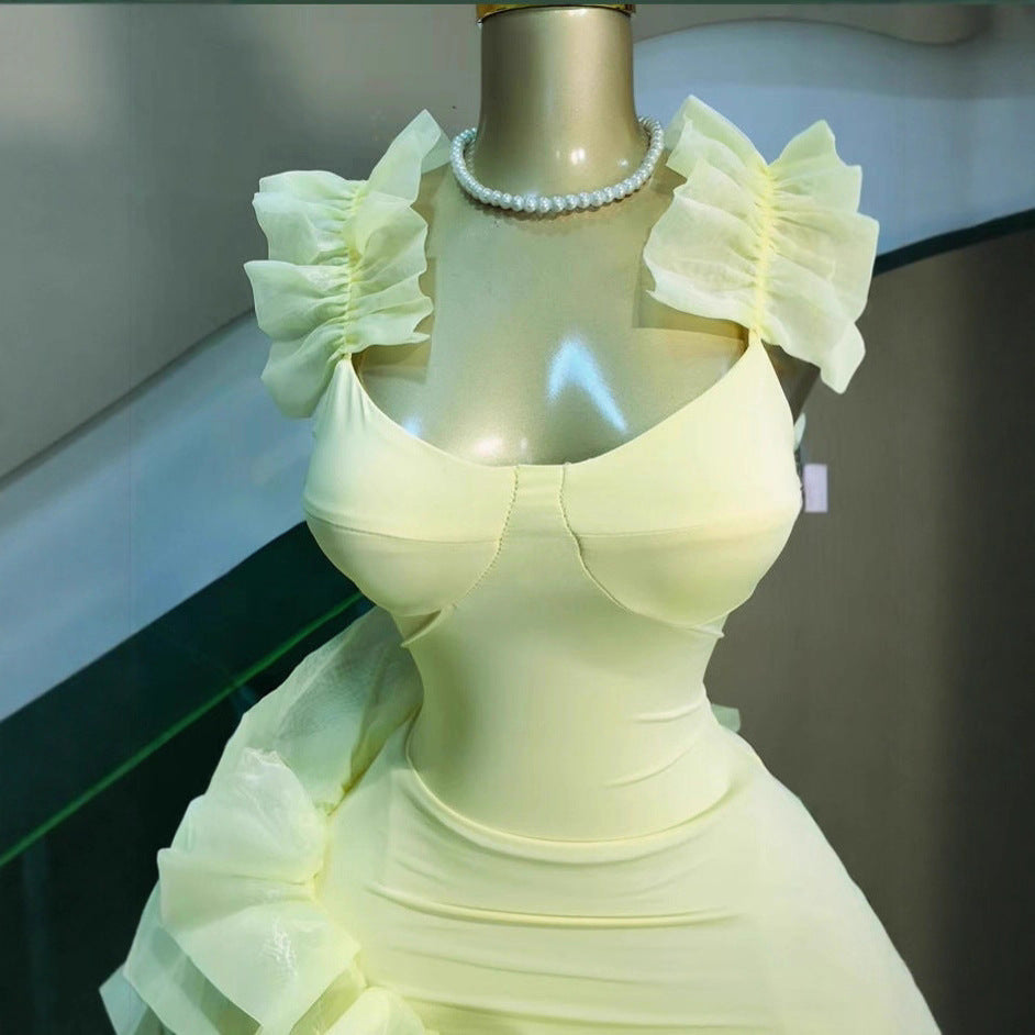 Vestido Corto Burbuja Sin Tirantes Cintura Alta Estilo Dulce Mujer