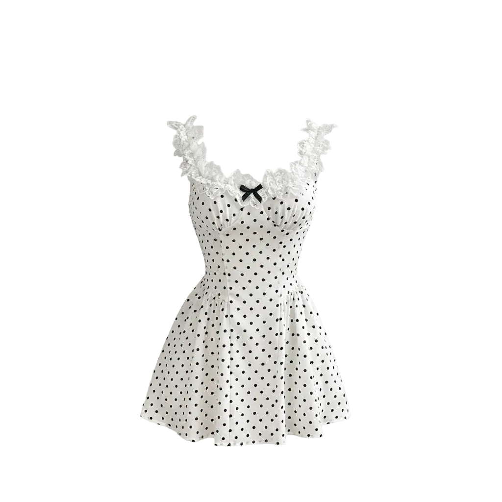 Vestido corto de lunares con volantes y lazo