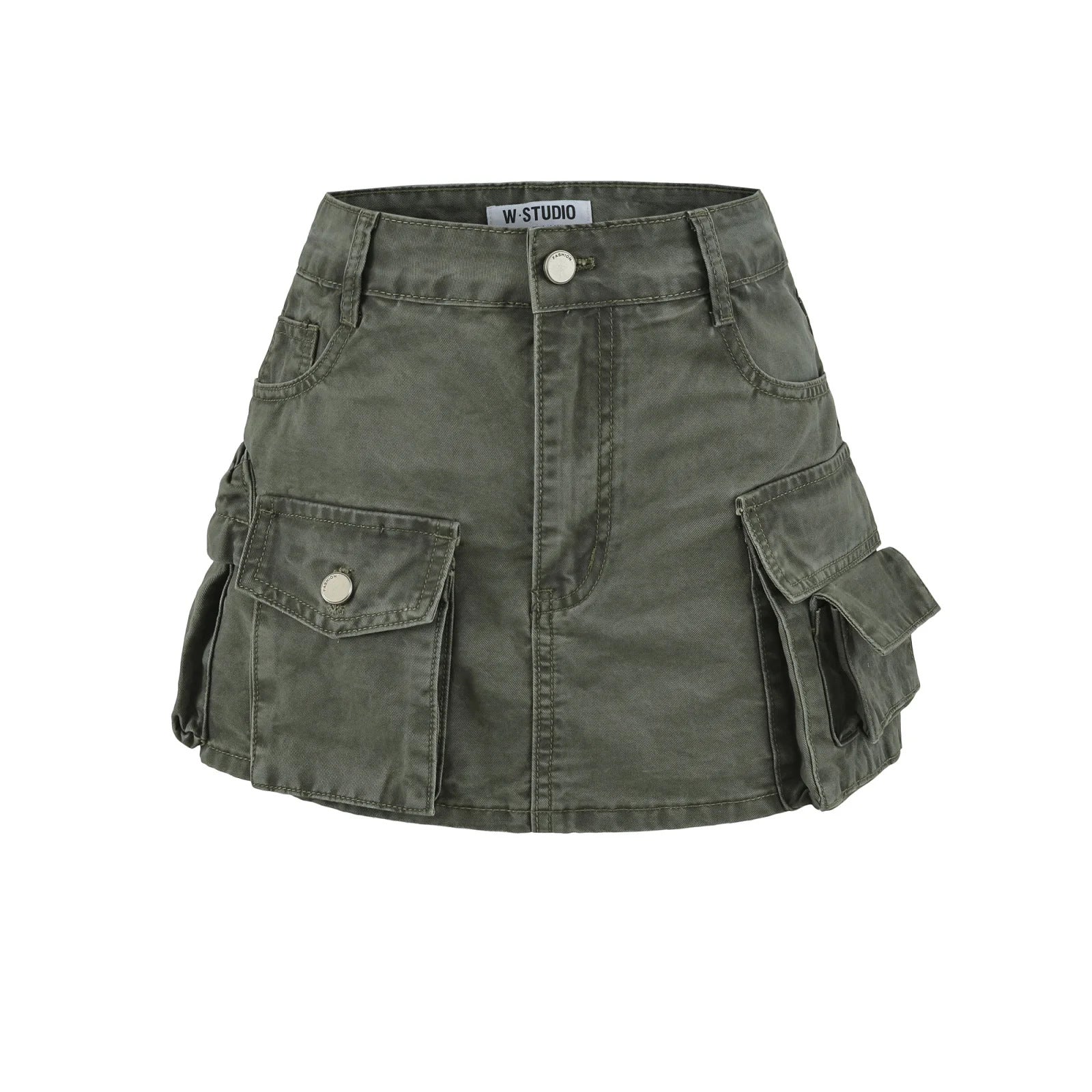 Washed Denim Cargo Skirt for Women, High-Quality A-Line Mini Skirt with Large Pockets, Mid-Low Waist