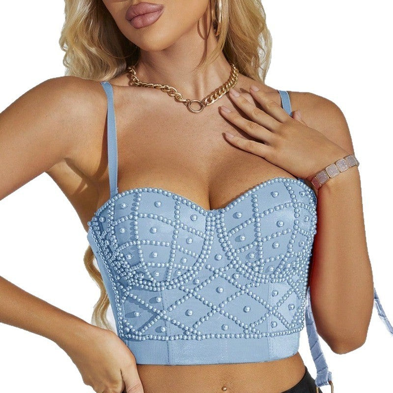 Women's Camisole Black Pearl Strapless Backless Sexy