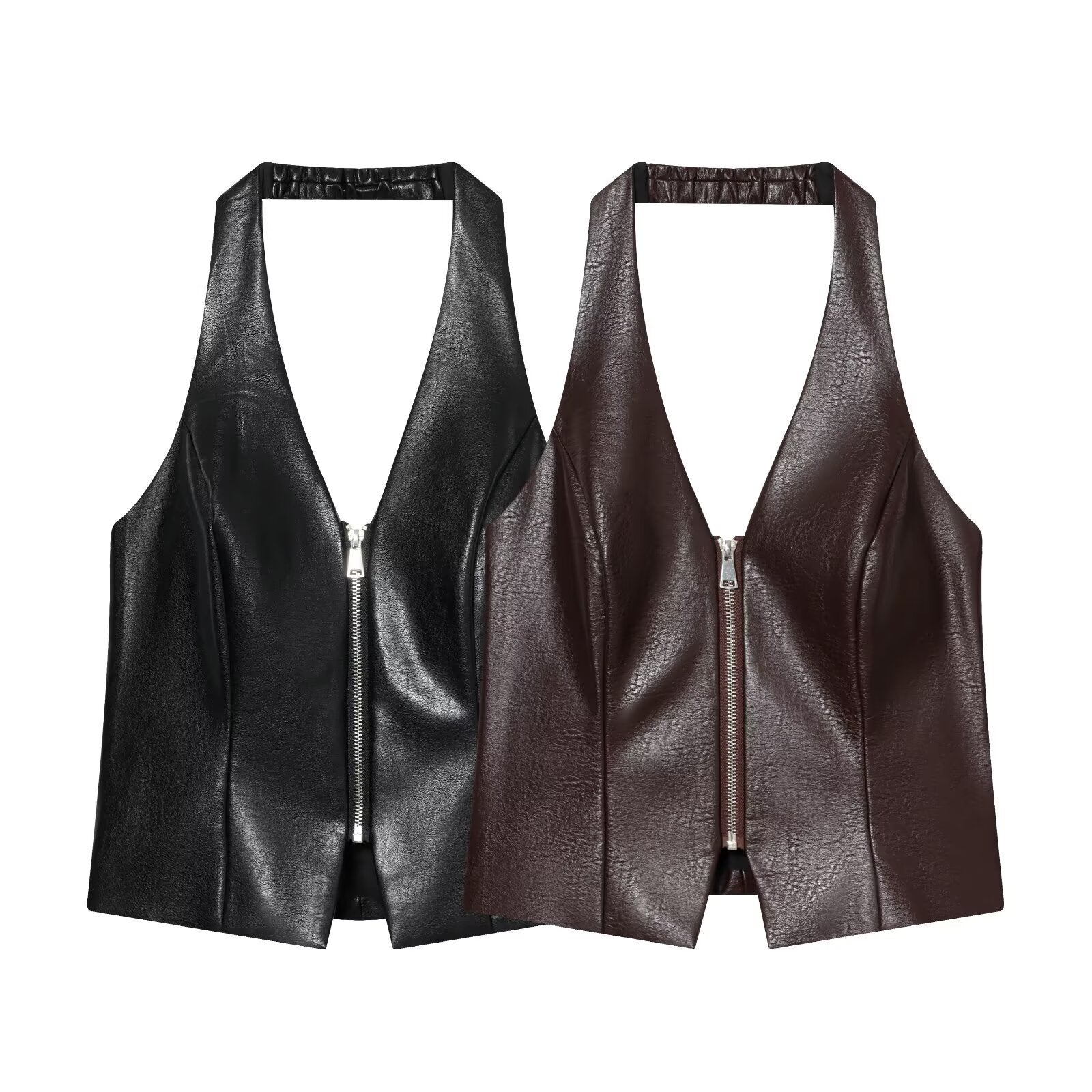 Slim fit neck hanging zipper top vest