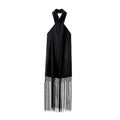 Black Fringe Decorated Halter Neck Linen Dress