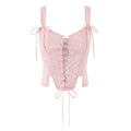 Slim fit cross tie corset waist cinched top for women