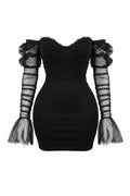 Vestido Sexy para salir con mangas transparentes y fruncidas