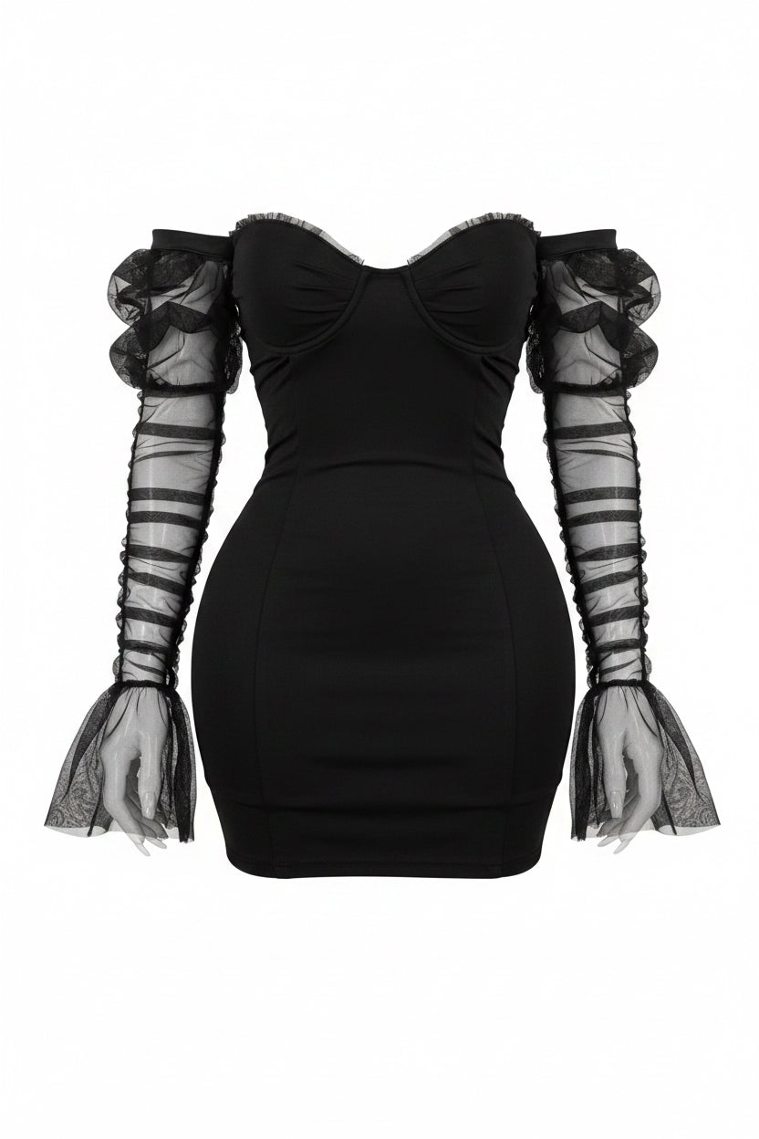 Vestido Sexy para salir con mangas transparentes y fruncidas