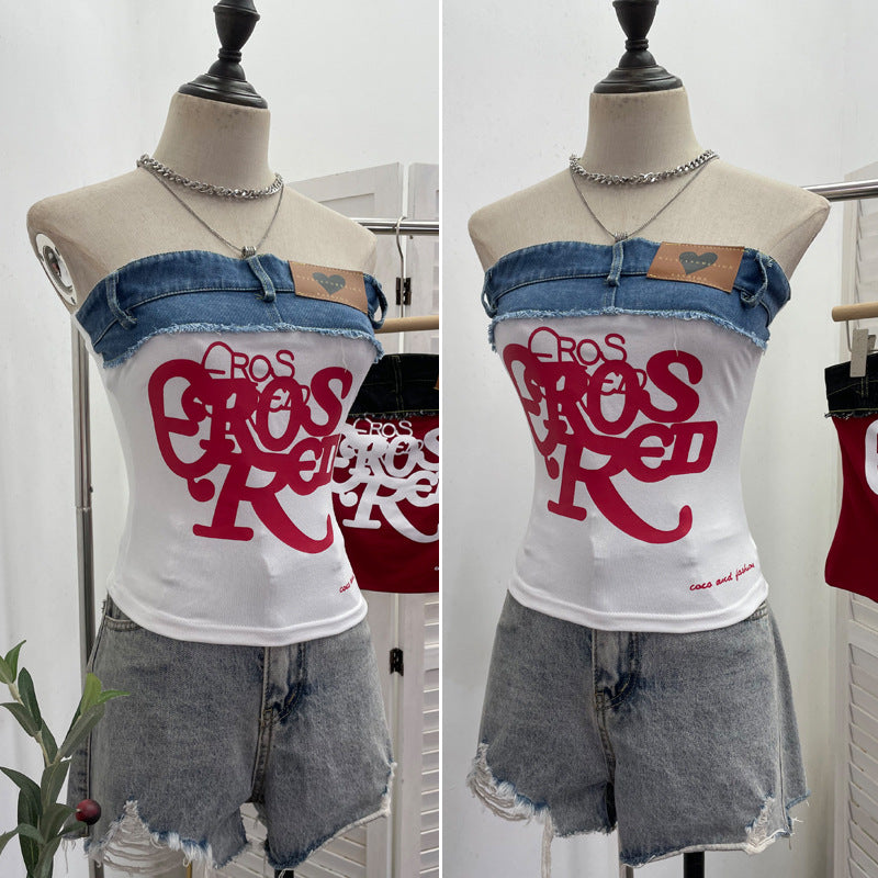 Strapless spicy girl letter printed strapless top
