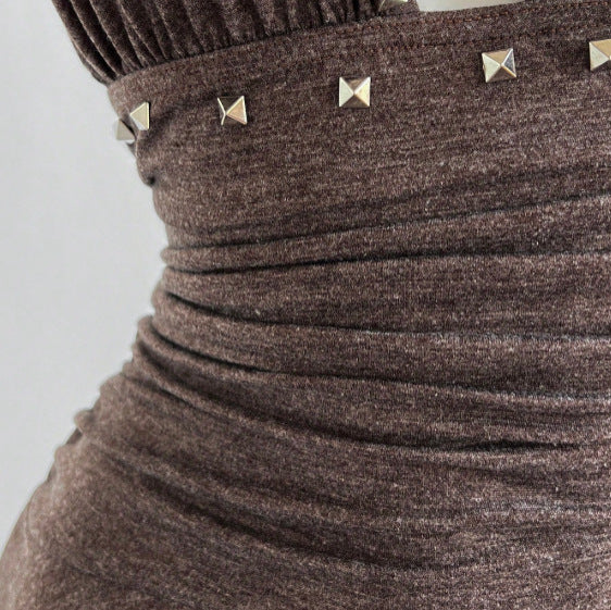 Hanging neck sleeveless nail bead dress