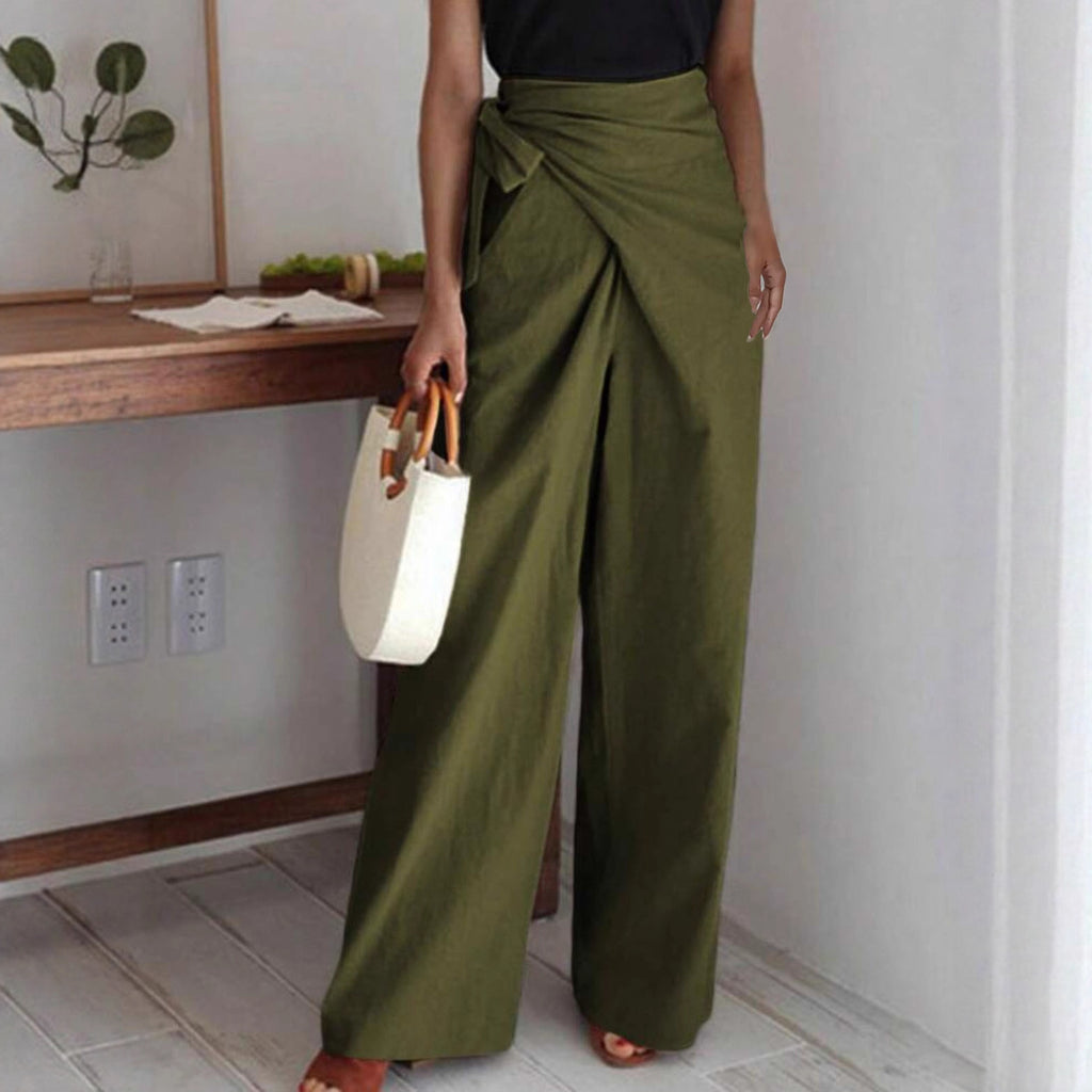 Pantalón Ajustado Pierna Recta Detalle Tirante Cruzado Elegante Casual Mujer