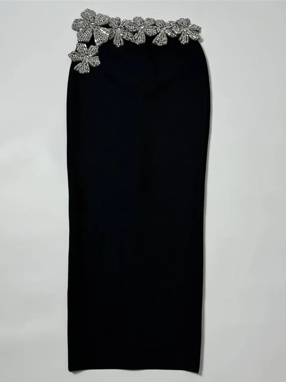 Top corto y falda larga con tirantes, flores, diamantes y cristales para mujer. Conjunto de dos piezas con vendaje. Vestido elegante para fiesta de noche.