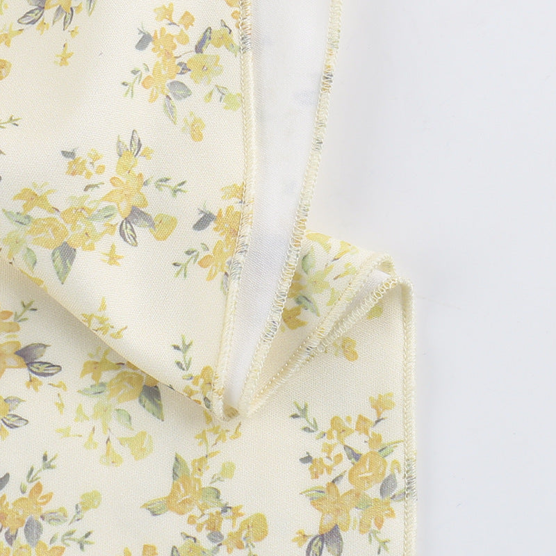 Vestido Largo Floral Escote en V Manga Corta Cintura Alta Silueta A-Line Mujer