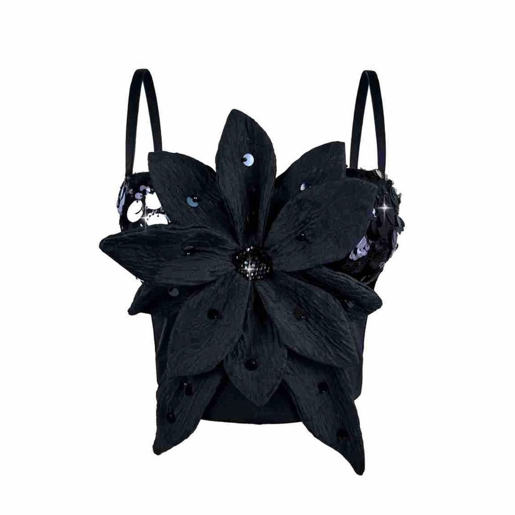 Top Bustier Lentejuelas Flores 3D Strass Moldeador Mujer