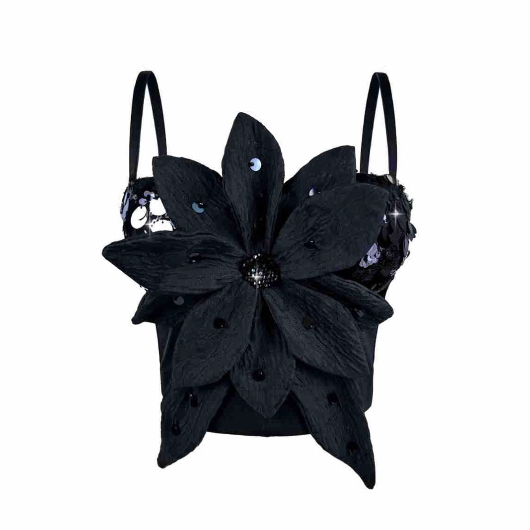 Top Bustier Lentejuelas Flores 3D Strass Moldeador Mujer