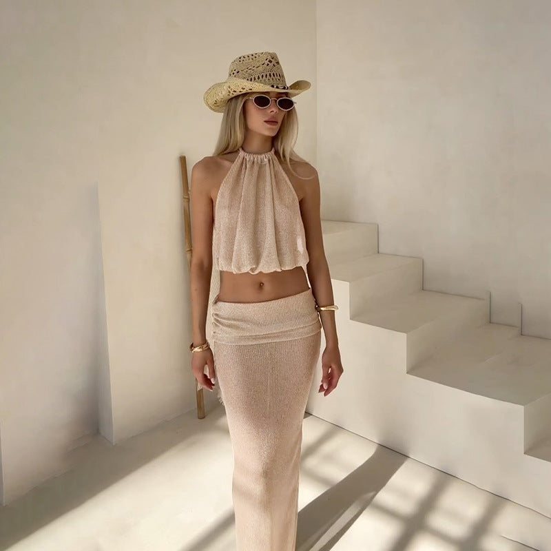 Sexy Crop Top and Fitted Maxi Skirt Set for Women