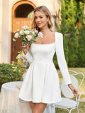 Vestido Mini Manga Larga con Ribetes de Perlas Mujer